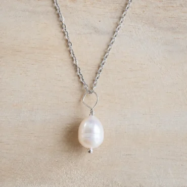 Zoetwaterparel ketting in RVS edelstaal