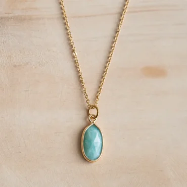 Fijne amazoniet ketting RVS goud (Lena)